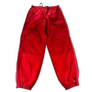 Vintage Nike Team Red Nylon Track Pants Mesh Lined Baggy Windbreaker XL 34x32.5